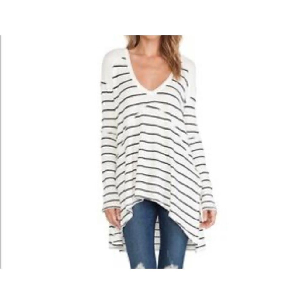 Free People Sunset‎ Park Oversized Thermal Black White Uneven Hem Stretchy XS